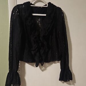 Fashion Nova Black Lace Ruffle Blouse